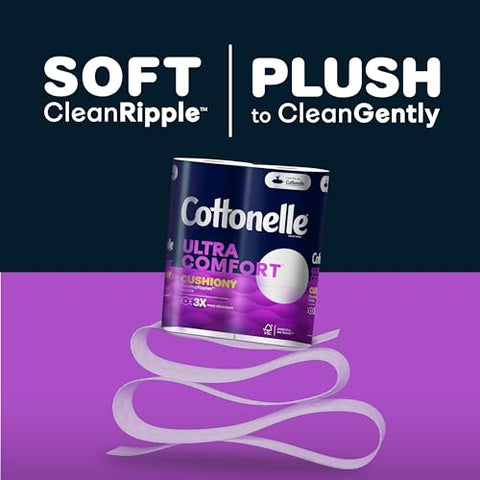 Cottonelle Ultra Comfort Toilet Paper with Cushiony CleaningRipples, 2- Ply, 24 Family Mega Rolls (4 Packs of 6) (24 Family Mega Rolls= 108 Regular Rolls), 325 Sheets per Roll, Packaging May Vary