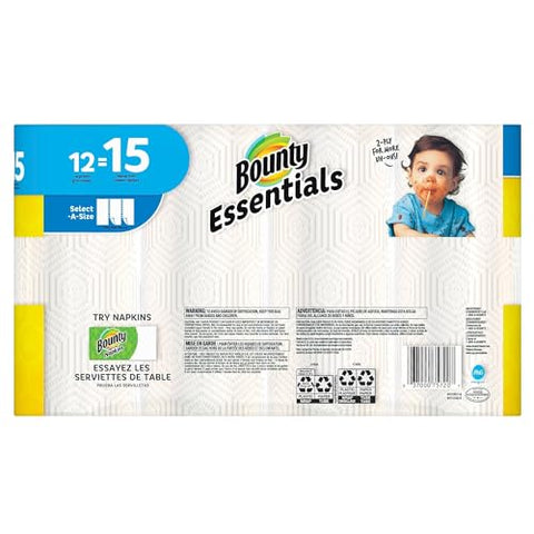 Bounty 75720 Essentials Select-A-Size Paper Towels, 2-Ply, 78 Sheets/Roll, 12 Rolls/Carton