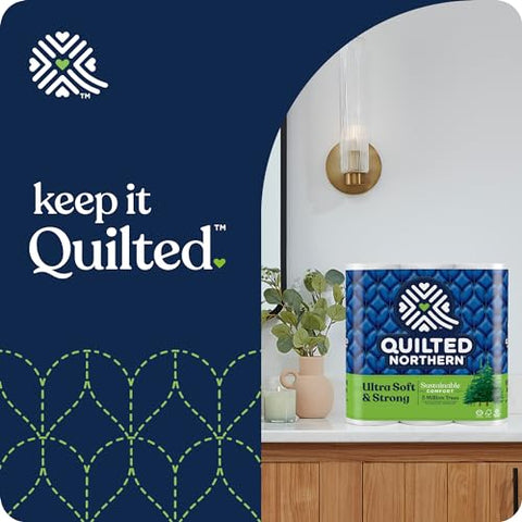QUILTED NORTHERN ULTRA SOFT & STRONG TOILET PAPER, 8 SUPER MEGA ROLLS = 48 REGULAR ROLLS, SUSTAINABLE, PREMIUM SOFT TOILET TISSUE