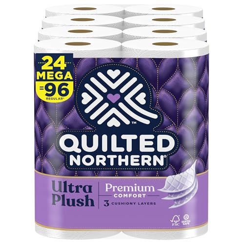 Quilted Northern Ultra Plush Toilet Paper, 24 Mega Rolls = 96 Regular Rolls, 3X More Absorbent*, Luxuriously Soft Toilet Tissue, Septic-Safe