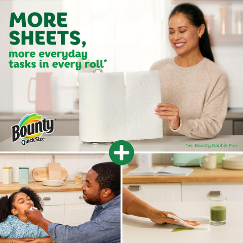 Bounty Quick-Size Paper Towels, White, 12 Family Triple Rolls = 36 Regular Rolls