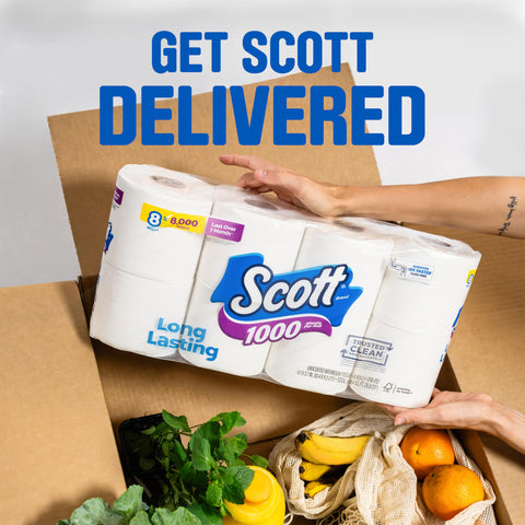 Scott 1000 Trusted Clean Toilet Paper, 32 Rolls, Septic-Safe, 1-Ply Toilet Tissue