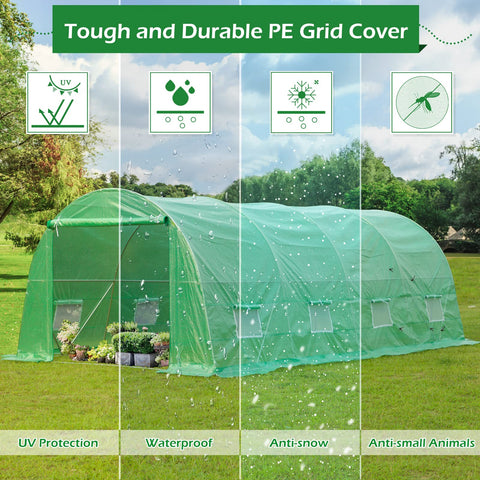 EROMMY 20' x 10' x 7' Greenhouse Large Gardening Plant Hot House Portable Walking in Tunnel Tent, Green House for Outside Winter Heavy-Duty with Reinforced Frame & 8 Screen Windows, Green
