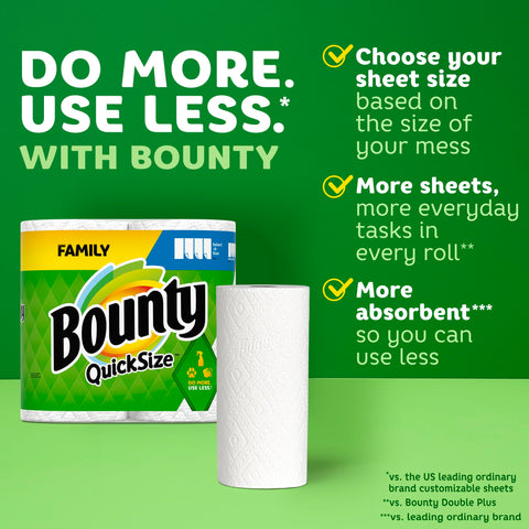 Bounty Quick-Size Paper Towels, White, 16 Family Rolls = 40 Regular Rolls